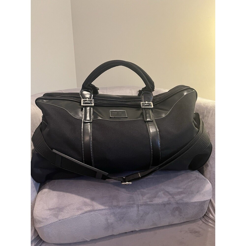 Ralph Lauren black fragrance duffle bag canvas with leather trim